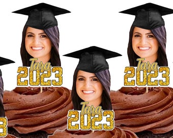 Graduation Hat Face Cupcake Toppers, Graduation Party Decorations, Personalized Graduation Face Picture Cupcake, Graduation Cap Toppers