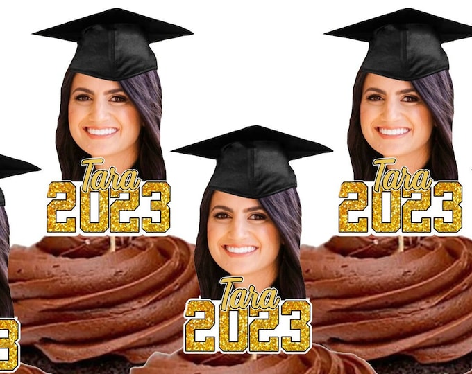 Graduation Hat Face Cupcake Toppers, Graduation Party Decorations ...