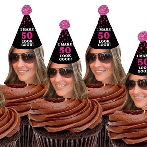 Personalized Face Picture Cupcake Toppers (30th, 40th, 50th, 60th, 75th Birthday) Birthday Cupcake Toppers, Picture Cupcake Topper
