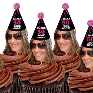 Personalized Face Picture Cupcake Toppers (30th, 40th, 50th, 60th, 75th Birthday) Birthday Cupcake Toppers, Picture Cupcake Topper