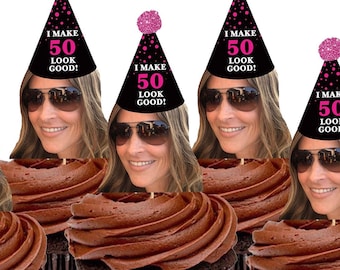 Personalized Face Picture Cupcake Toppers (30th, 40th, 50th, 60th, 75th Birthday) Birthday Cupcake Toppers, Picture Cupcake Topper