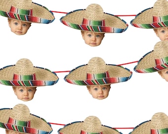 Sombrero Fiesta Face Birthday Banners, Fiesta Wall Banner, Photo Banners, Birthday Party Banner