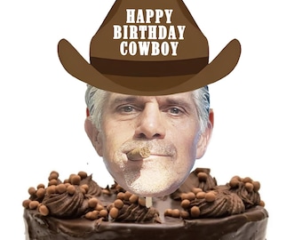 Personalized Cowboy Face Birthday Cake Topper