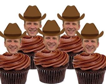 Cowboy Cupcake Topper, Cowboy Party, Western Party, Cowboy decor,  40th 50th 60th 70th, Face Cupcake Toppers, Face Cupcake Decorations
