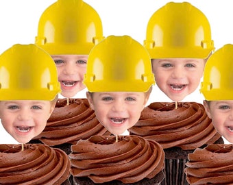 Construction Party Hat Cupcake Toppers, Photo Food Picks