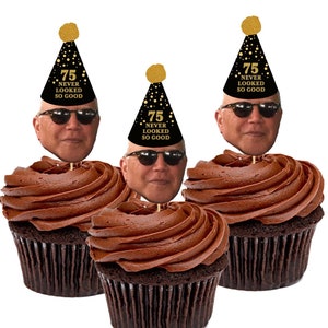 Face Cupcake Topper (30th, 40th, 50th, 60th, 75th Birthday) Birthday Cake Topper, Picture Cake Topper, Black and Gold, Over the Hill