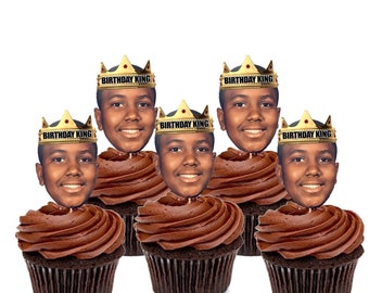 Face Birthday King Cupcake Toppers, Birthday King Cupcake Toppers, Crown Cupcake Topper