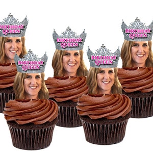 Personalized Face Cupcake Toppers (30th, 40th, 50th, 60th, 75th Birthday) Birthday Queen, Picture Cupcake Topper, Cupcake Faces
