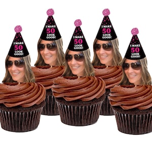 Personalized Face Picture Cupcake Toppers (30th, 40th, 50th, 60th, 75th Birthday) Birthday Cupcake Toppers, Digital File