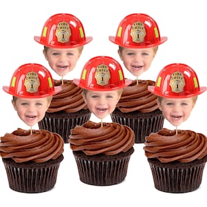 Personalized Face Cupcake Toppers, Fireman Birthday Party, Fireman Photo Cupcake Toppers, Fireman Cupcake Toppers, Digital File