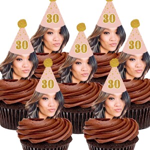 Personalized Face Cupcake Toppers, Rose Gold Birthday Party Decor