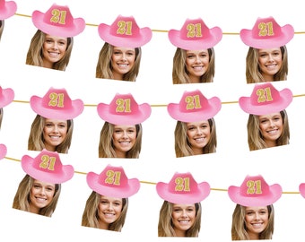 Personalized Face Birthday Banners, Wall Banner, Cowboy Hat Photo Banners, Face Cowgirl Face , Cowgirl party, Digital File