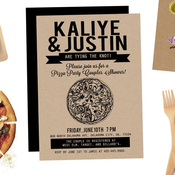 Pizza Party Invitation, Pizza Birthday Party, Pizza Couple Shower, Rehearsal Dinner, Gourmet Pizza Party, Pizza Buffet, Pizza Invitation