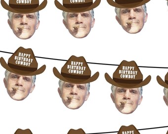 Cowboy Face Birthday Banners, Birthday Party Face Banner, Anniversary Banner, Black and Gold Party, Western Birthday Party Decorations