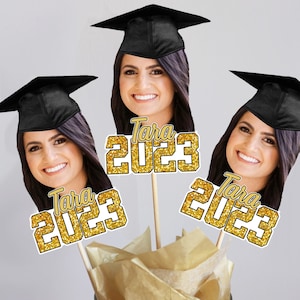 Personalized Graduation Face Centerpieces, Face On a Stick Centerpiece, Photo Centerpiece, Graduation Hat Centerpiece, Graduation