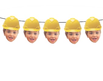 Construction Hat Birthday Banners, Wall Banner,  Birthday Party Face Banner, Construction Party Banner *please read description