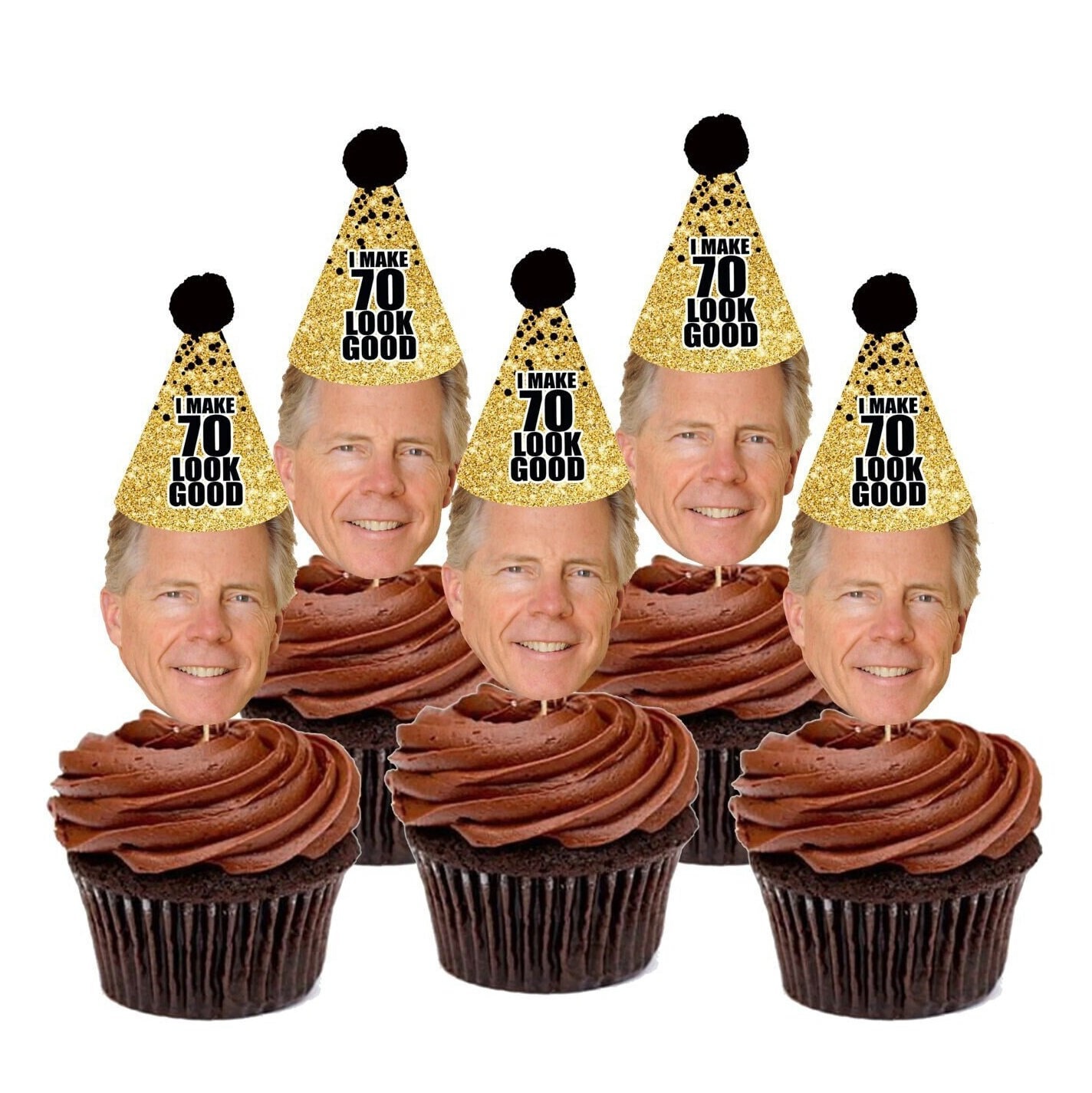 Personalized Face Cupcake Toppers (30th, 40th, 50th, 60th, 75th Birthday) Birthday Cupcake Toppers, Picture Cupcake Toppers, Cupcake Faces