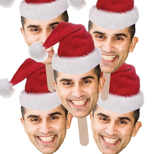 Santa Face Face Stick, Santa hat Face On a Stick Prop, Photo Face Stick, Santa Big Head on a Stick with Santa hat,  *read description