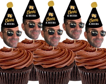 Cheers and Beers Cupcake Toppers, Beery Party, Cheers and Beers Cupcake, Picture Cupcake Toppers, Cupcake Faces