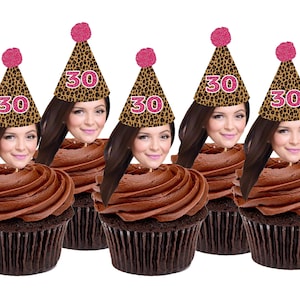 Leopard Personalized Face Cupcake Toppers, Leopard Picture Cupcake Toppers, Leopard and Pink Cupcake Toppers, Digital File, Digital File