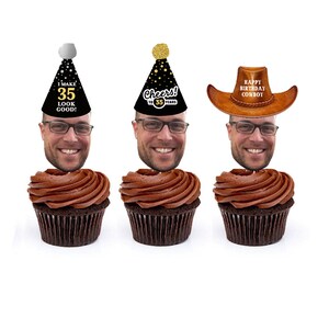 Personalized Face Photo Cupcake Toppers, Birthday Cupcake Toppers for him, Face Cupcake Decor, Face Cupcake Picks, Picture Cupcake Toppers