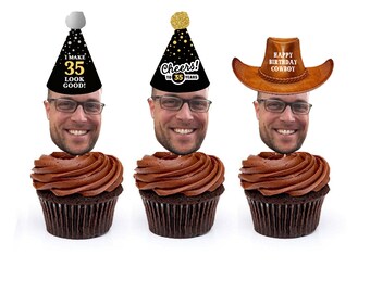Personalized Face Photo Cupcake Toppers, Birthday Party Decor