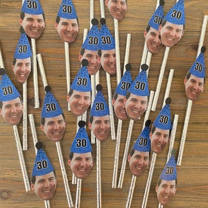 Blue and Silver Face Straws, Personalized Face, Straws with Pictures, Personalized Straws Picture, Digital File