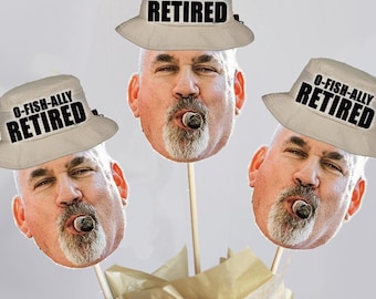 Personalized Face Retirement Centerpiece Sticks or Digital Swizzle Stir Sticks