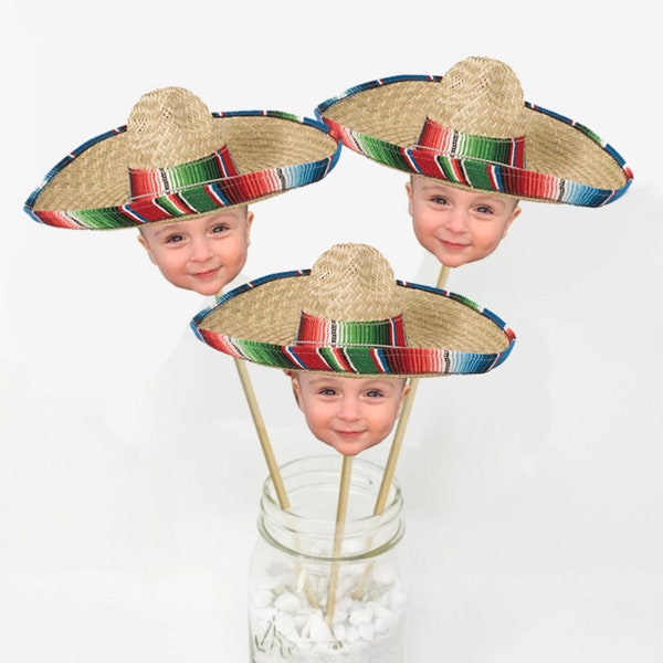 Personalized Face Sombrero Centerpiece Sticks, Sombrero Photo Centerpieces, Sombrero and Fiesta Decorations
