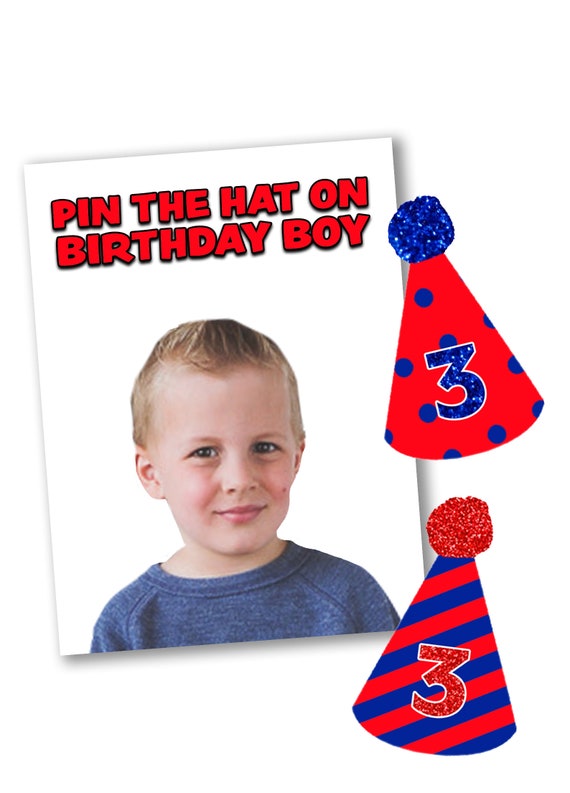 Personalized Photo Pin the Hat Game, Custom Birthday Party (Digital File)