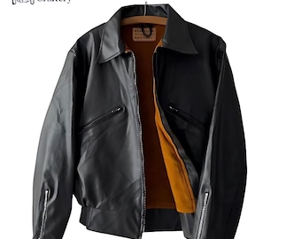 Vintage 1960s Swiss Black Leather Moto Jacket | Retro Military Cycling Utility Coat