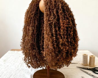 Cocoa brown Waldorf Doll Wig - Soft Wool Curls | Fits 10-14 inch Dolls (23-26cm Head Circumference) | DIY Doll Making Supply for Handcrafter
