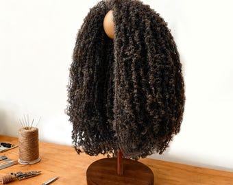 Black Waldorf Doll Wig - Soft Wool Curls | Fits 10-14 inch Dolls (23-26cm Head Circumference) | DIY Doll Making Supply for Handcrafters