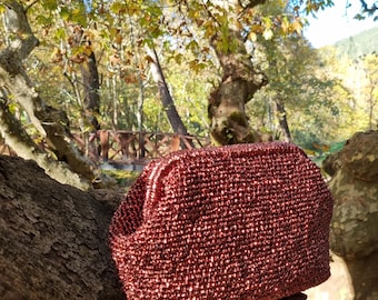 Metallic Gold Raffia Crochet Clutch: Bridal Evening Handbag