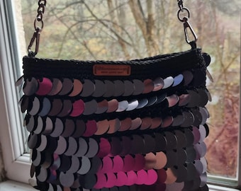 Crochet Sequin Clutch: Handmade Metallic Glitter Bag