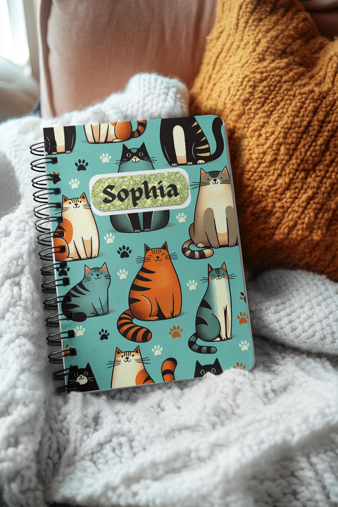 Personalized Cat Pattern Spiral Notebook | Custom Name Ruled Journal - Etsy