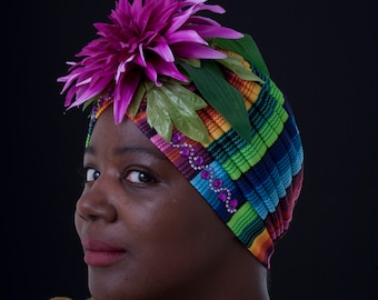 Rainbow Turban Floral Headpiece