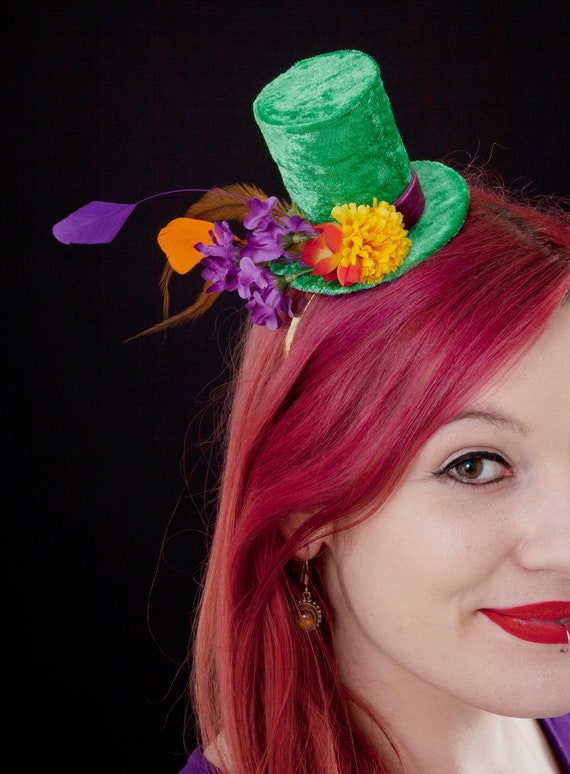 Green Alice in Wonderland Mini Top Hat Green Floral Festival | Etsy