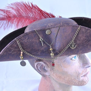 Pirate Tricorn Hat, Men's Fancy Dress Halloween Costume, Women's pirate halloween costume, faux leather pirate hat, pirate fancy dress hat image 9