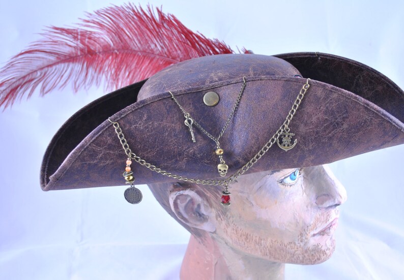 Pirate Tricorn Hat, Men's Fancy Dress Halloween Costume, Women's pirate halloween costume, faux leather pirate hat, pirate fancy dress hat image 9