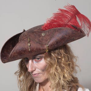 Pirate Tricorn Hat, Men's Fancy Dress Halloween Costume, Women's pirate halloween costume, faux leather pirate hat, pirate fancy dress hat image 3