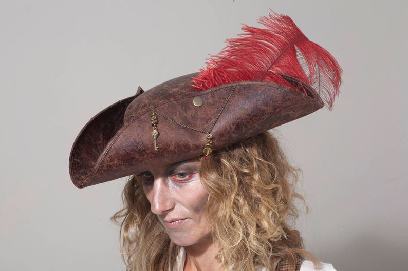 Pirate Tricorn Hat, Men's Fancy Dress Halloween Costume, Women's pirate halloween costume, faux leather pirate hat, pirate fancy dress hat image 3