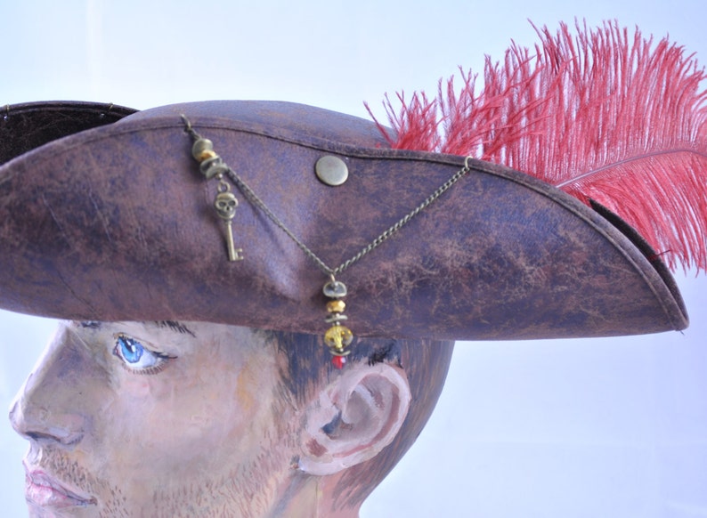 Pirate Tricorn Hat, Men's Fancy Dress Halloween Costume, Women's pirate halloween costume, faux leather pirate hat, pirate fancy dress hat image 8