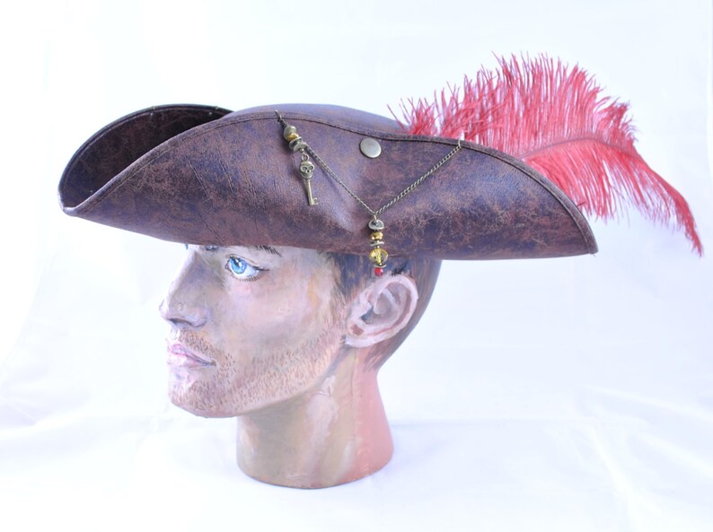 Pirate Tricorn Hat, Men's Fancy Dress Halloween Costume, Women's pirate halloween costume, faux leather pirate hat, pirate fancy dress hat image 7