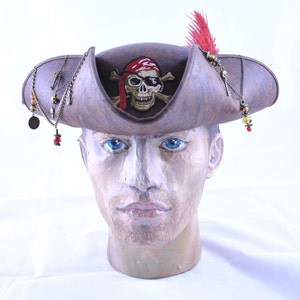 Pirate Tricorn Hat, Men's Fancy Dress Halloween Costume, Women's pirate halloween costume, faux leather pirate hat, pirate fancy dress hat image 6