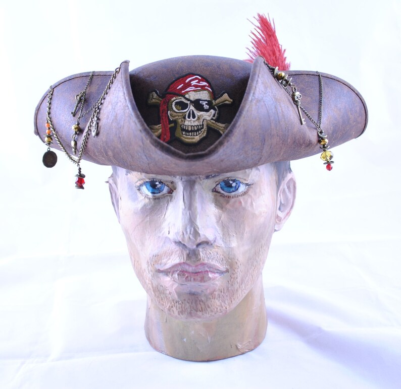 Pirate Tricorn Hat, Men's Fancy Dress Halloween Costume, Women's pirate halloween costume, faux leather pirate hat, pirate fancy dress hat image 6