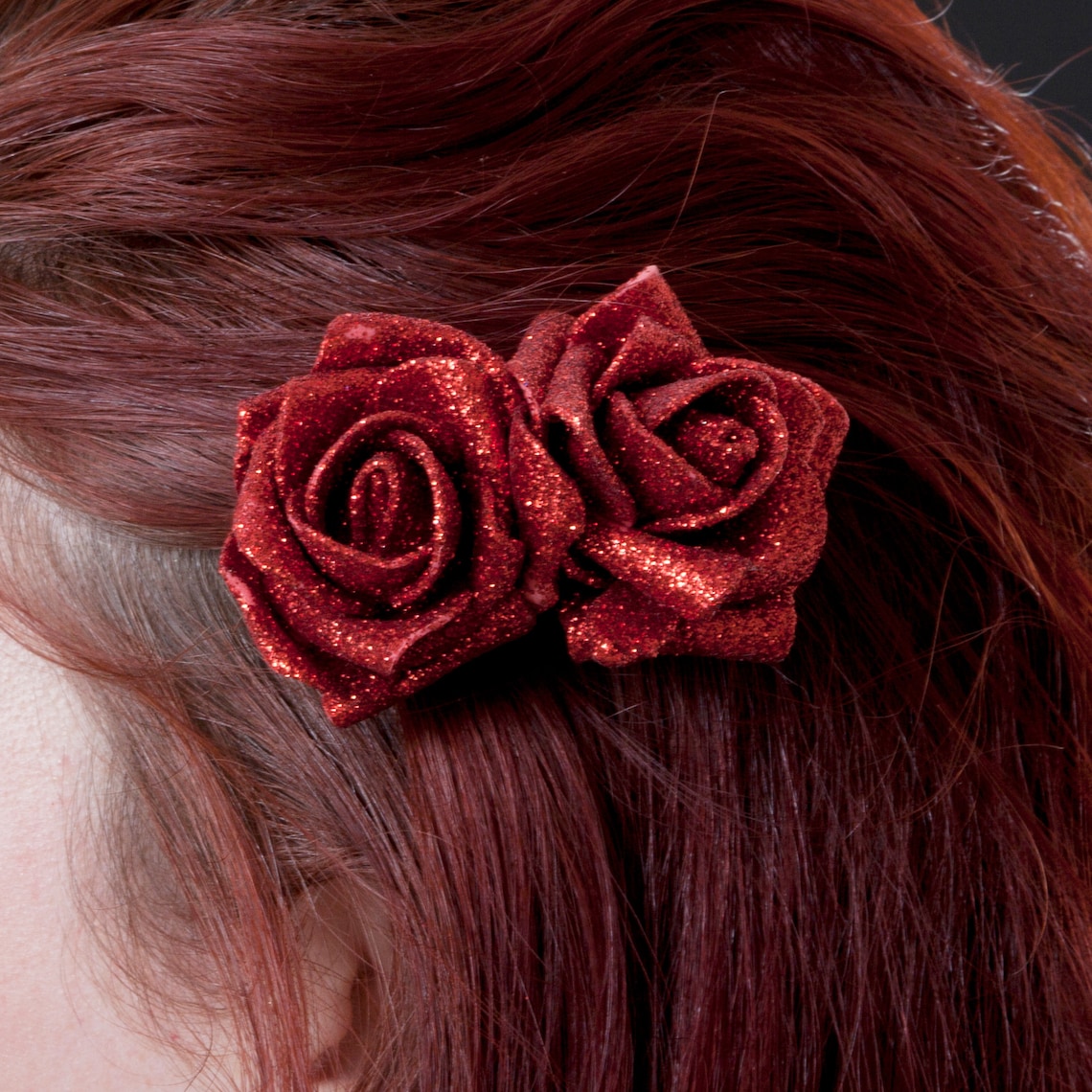 Sparkly Red Rose Hair Clip Etsy