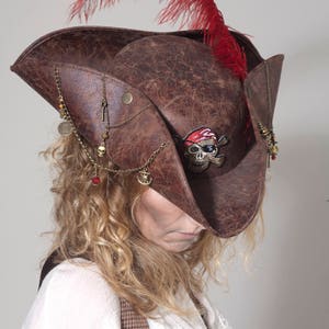 Pirate Tricorn Hat, Men's Fancy Dress Halloween Costume, Women's pirate halloween costume, faux leather pirate hat, pirate fancy dress hat image 4