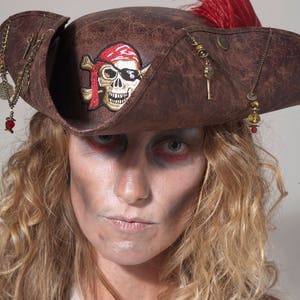 Pirate Tricorn Hat, Men's Fancy Dress Halloween Costume, Women's pirate halloween costume, faux leather pirate hat, pirate fancy dress hat image 2