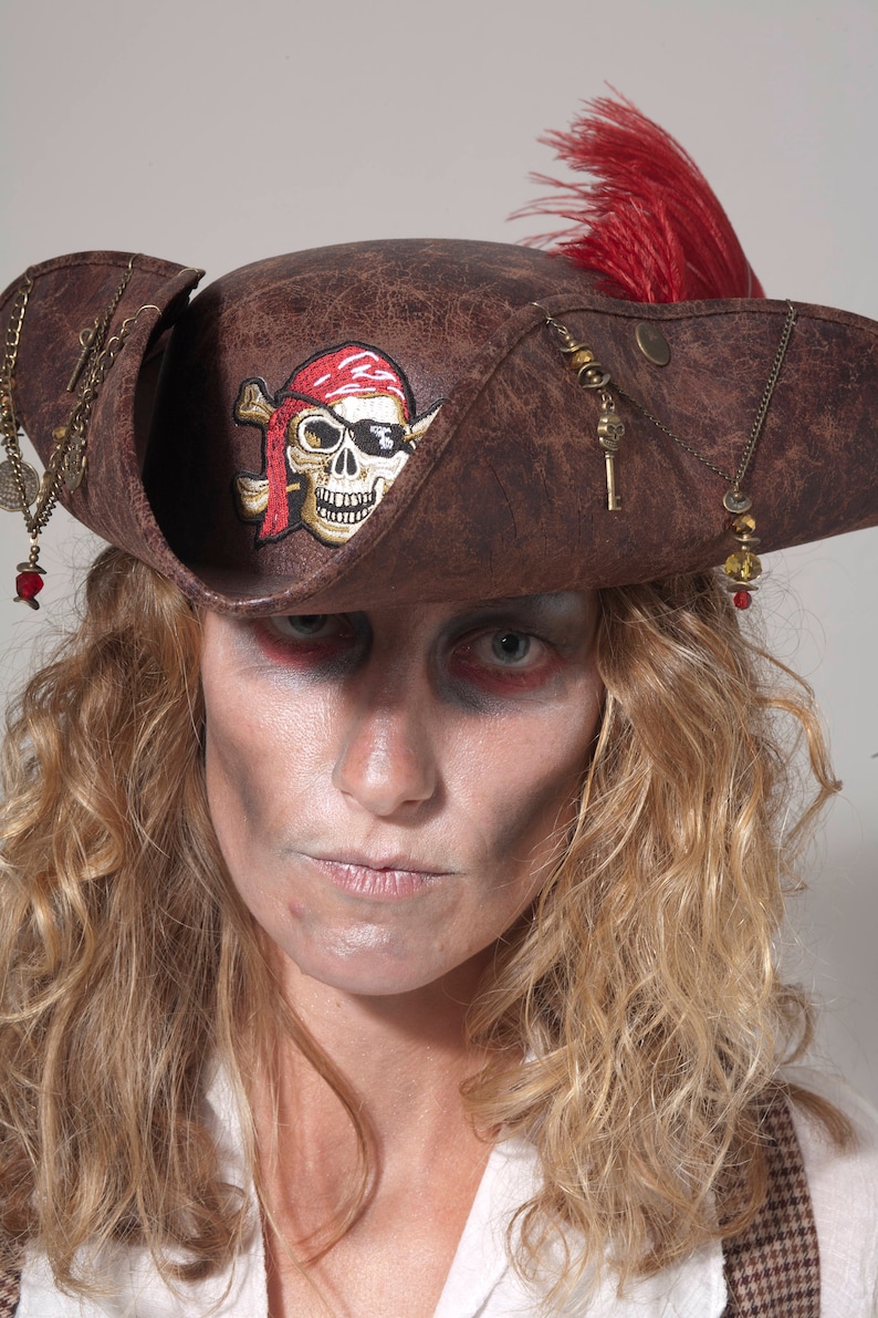 Pirate Tricorn Hat, Men's Fancy Dress Halloween Costume, Women's pirate halloween costume, faux leather pirate hat, pirate fancy dress hat image 2